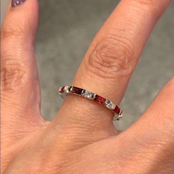 1.5mm Red Green Blue Gemstone CZ Wedding Band - Picture 8 of 8